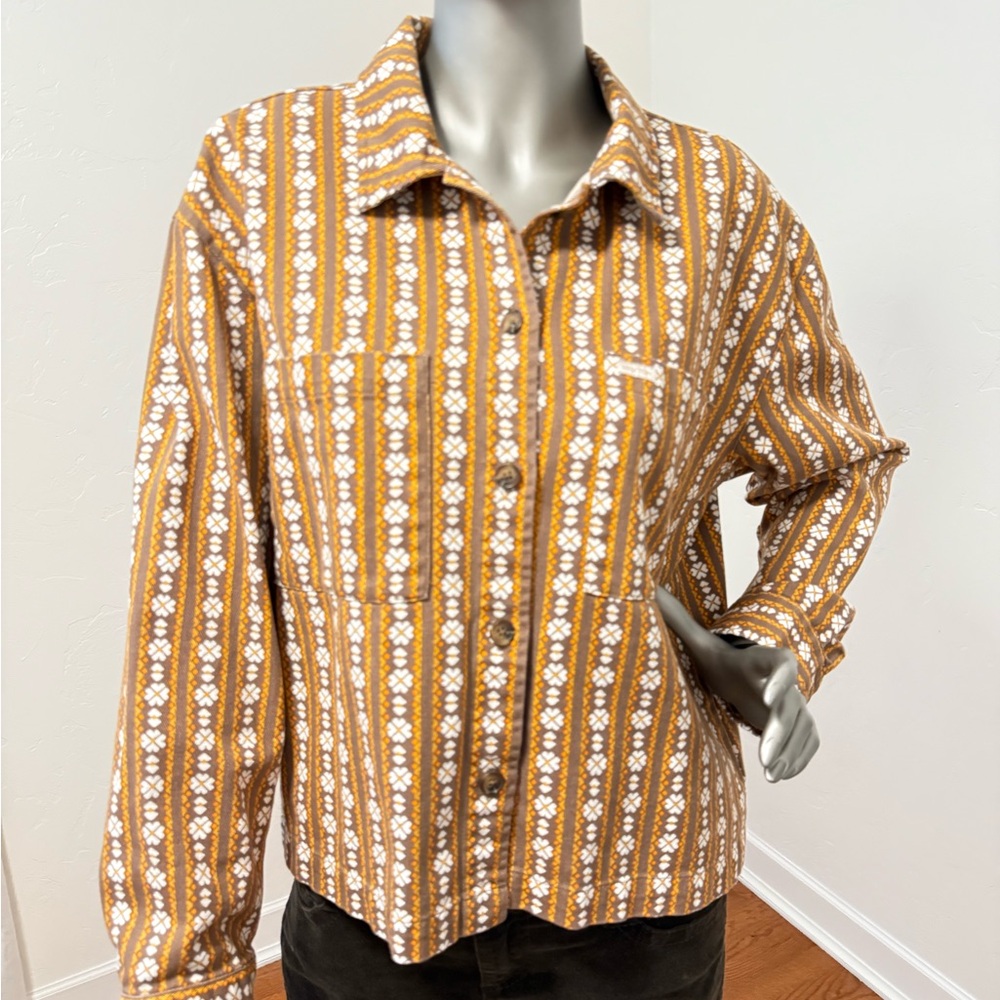 Brixton Women’s Providence Overshirt Tan‎ & White Printed Cotton Jacket Size M